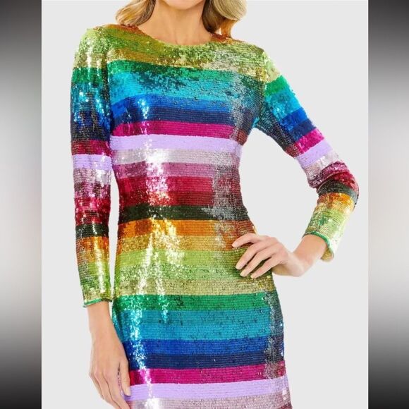 NWTs Mac Duggal 93724 Evening Dress Rainbow Sequin Mini Size 6 - Picture 2 of 10
